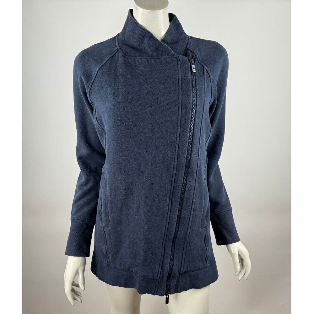 Lululemon Back To It Wrap Women 6 Cotton Fleece Full Zip Long Sleeve Pocket Navy